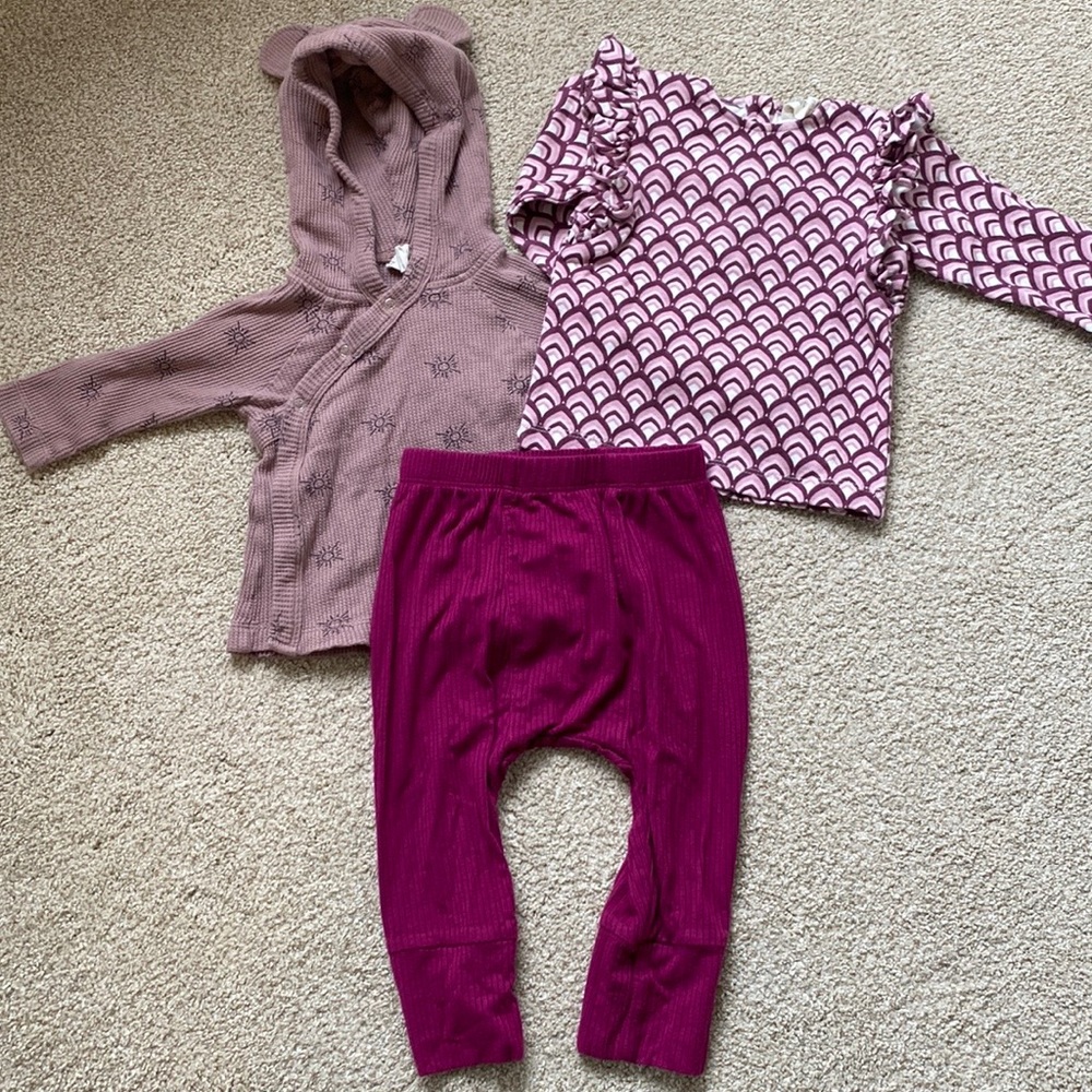 kate quinn Girls Pink & Magenta 3-Piece Matching Set, Size 12-18M